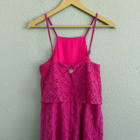 Lilly Pulitzer Celyn Romper Magenta Pink Tic Tac Tile Lace Size 2 - Picture 7 of 9